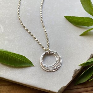 50th Birthday Necklace, Handcrafted Sterling Silver 5 Circles Pendant on Elegant Chain, Decade Birthday Jewelry, 50th Gift for Sister Friend image 2