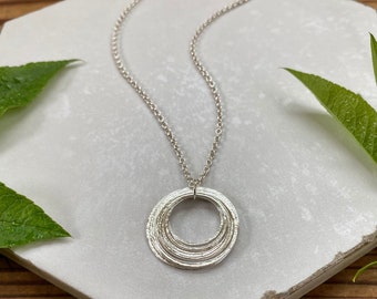 9 Circle 90th Minimalist Milestone Birthday Necklace, Sterling Silver 9 Rings Nine Decades Handcrafted Perfectly Imperfect Circle Pendant