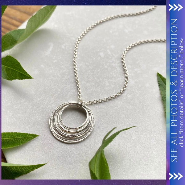 80th Birthday Necklace, Handcrafted Minimalist Sterling Silver Sparkly 8 Perfectly Imperfect Circles Milestone Pendant,8 Rings for 8 Decades
