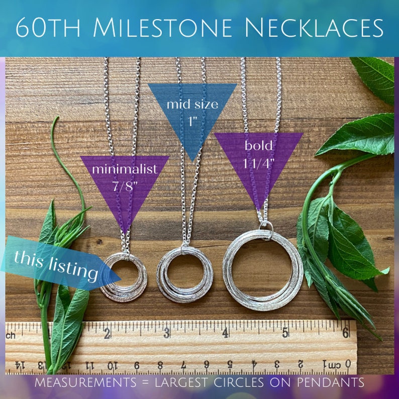 Six Circle 60th Minimalist Milestone Birthday Necklace, Sterling Silver 6 Rings for 6 Decades Handcrafted Perfectly Imperfect Circle Pendant image 9