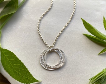 30th Milestone Birthday Necklace, Mid Size Sterling Silver 3 Rings for 3 Decades, Perfectly Imperfect Sparkly Circles Pendant