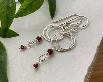 Elegant Sterling Silver Birthstone Earrings, Choose Your Gemstone Circle Dangle & Drop Lightweight Earrings, Bohemian Boho Style