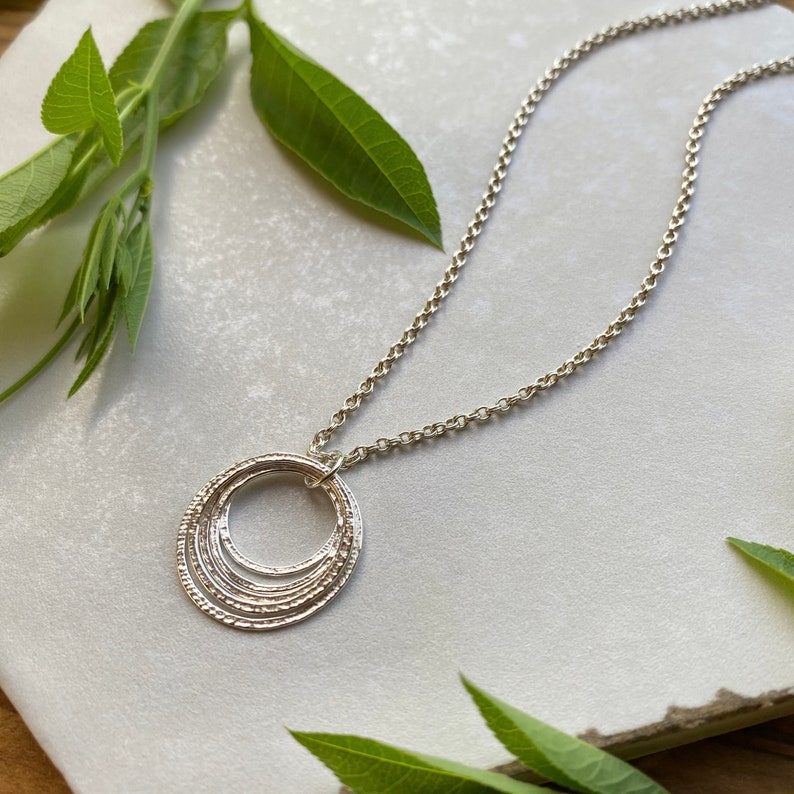 50th Birthday Necklace, Handcrafted Sterling Silver 5 Circles Pendant on Elegant Chain, Decade Birthday Jewelry, 50th Gift for Sister Friend image 5