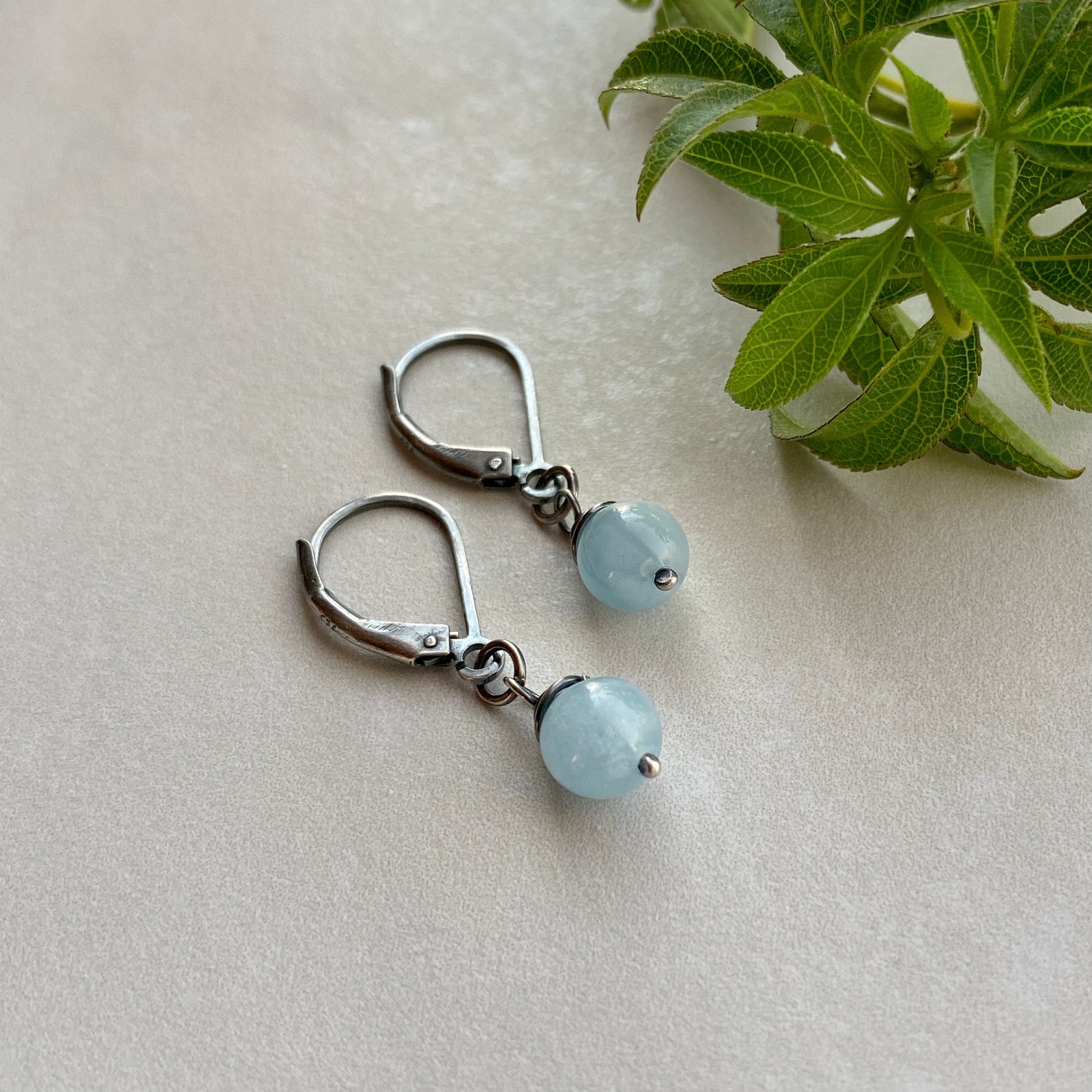 Aquamarine Leverback Earrings Sterling Silver Light Sky Blue Etsy