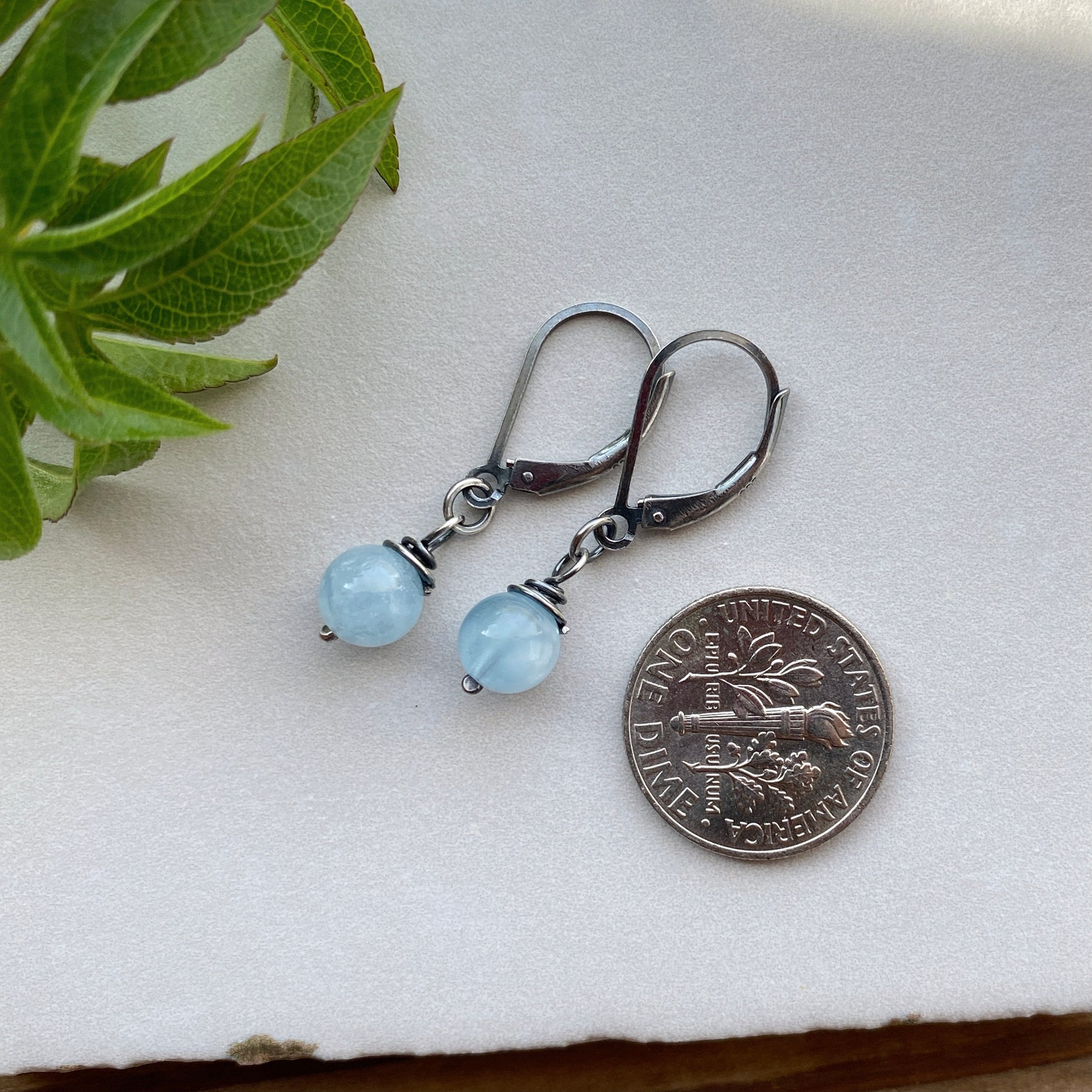 Aquamarine Leverback Earrings Sterling Silver Light Sky Blue Etsy