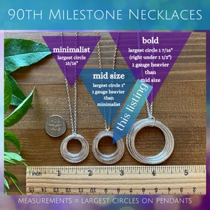 90th Birthday Mixed Metal Necklace with Birthstones, Mid Size 9 Rings for 9 Decades Elegant Circles Pendant, Unique 90th Birthday Gift image 8