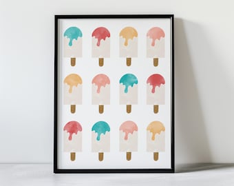 Watercolor Popsicle Print | multicolored repeat art, summer watercolour poster, ice cream wall art, nursery decor, girls room decor
