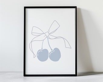 Impression d'art Ma Cherie Bow | Décoration de chambre girly preppy, oeuvre d'art murale Balletcore, affiche coquette noeuds bleus tendance, esthétique douce pour fille, chambre de bébé filles