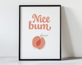 Nice Bum | Peach Bathroom Decor, Toilet Art, Funny Bathroom Art, Bathroom Prints, Peach Wall Art, Bathroom Digital Art, Peach Print