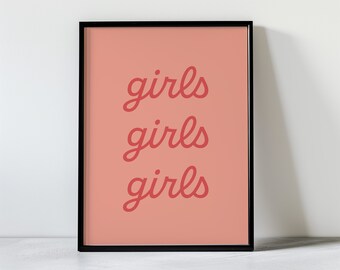 Pink Girls Dorm Room Bedroom Decor Typography Print for Feminist Art for AirBnB Home Decor Female Empowerment Poster Support Girl Power