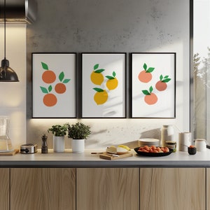 Citrus Fruit Set of 3 Lemon Orange Peach Print for Modern Kitchen Wall Art Trending Fruit Market Poster, Printable Minimalist Decor