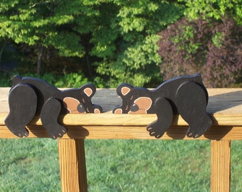 Black Bear Pair Handmade Wood Nursery Child's Room Rustic Cabin Lodge Lake House Mantel Sitter Railing