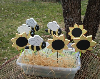 Sunflowers & Bees 4  Wood Handmade Plant Yard Art