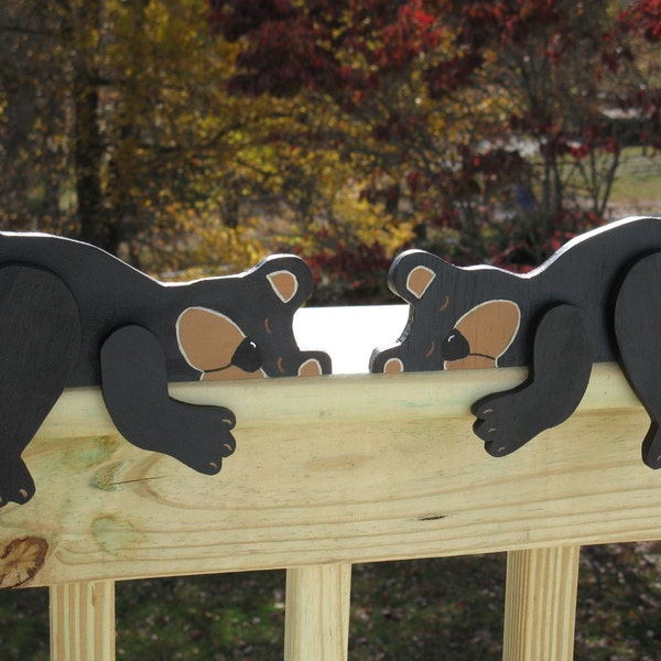 Black Bear Pair  Wood Handmade Baby Nursery Child's Room Rustic Cabin Lake House Shelf Sitter Mantel Gift