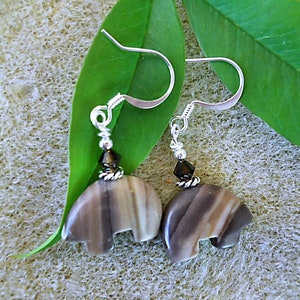 Imperial Jasper Zuni Bear Fetish Animal w-Swarovski Beads Earrings 0127-0825