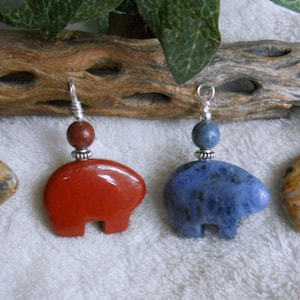 Zuni Bear Gemstone Fetish Animal Focal Pendant w-Bead - Your Choice