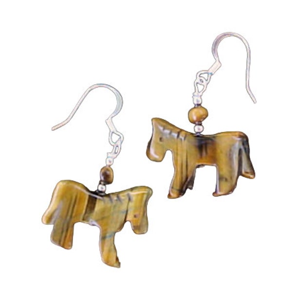 Tiger's Eye Gemstone Carved HORSE Fetish Animal Equestrian Earrings 0829H7