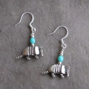 Pewter Armadillo Earrings * Choice of antiqued Silver, Gold or Copper #0125A