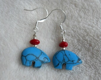 Turquoise simulated Zuni Bear Fetish Animal Earrings  0715zb