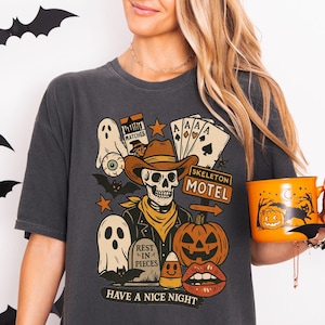 The Skellie Motel Shirt Comfort Colors Skeleton Shirt Funny Skeleton T Shirt Spooky Season Shirt Halloween Sweatshirt Trendy Halloween Shirt