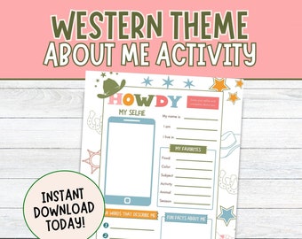 Western Theme All About Me Printable Activity Teacher First Day of School Get to Know Me Worksheet for Student Questionnaire Homeschool