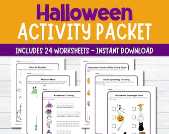 Halloween Activity Packet for Kids Printable Fun Halloween Party Classroom Game Fall Themed Activity for Homeschool Preschool Kindergarten