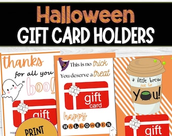 Printable Halloween Theme Gift Card Holder Printable Gift for Teacher Thank You Fall Theme Gifts for Daycare Teachers Halloween Boo Gift