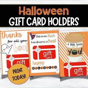 Porte-cartes cadeau imprimable sur le thème d'Halloween, cadeau imprimable pour professeur, merci, cadeaux à thème d'automne pour les professeurs de garderie