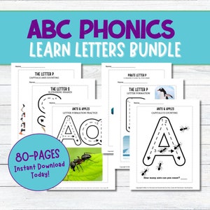 Ensemble de feuilles d'exercices sur les lettres de l'alphabet ABC Activités à imprimer Lecture du matin Travail préscolaire Maternelle Sons des lettres Centres de lecture