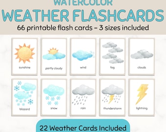 Weather Flashcards for Kids | Watercolor Learning Cards