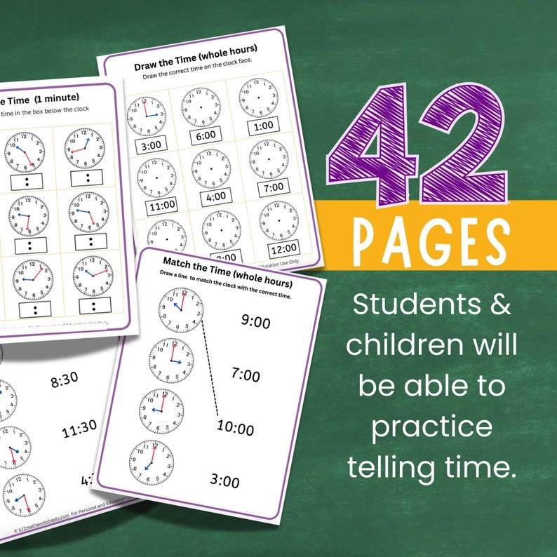 1st-3rd Grade Telling Time Activities | Print & Go Worksheets - Etsy