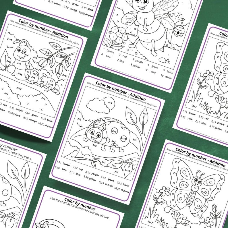 Spring Theme Color by Number Printable Math Activities Kindergarten 1st ...