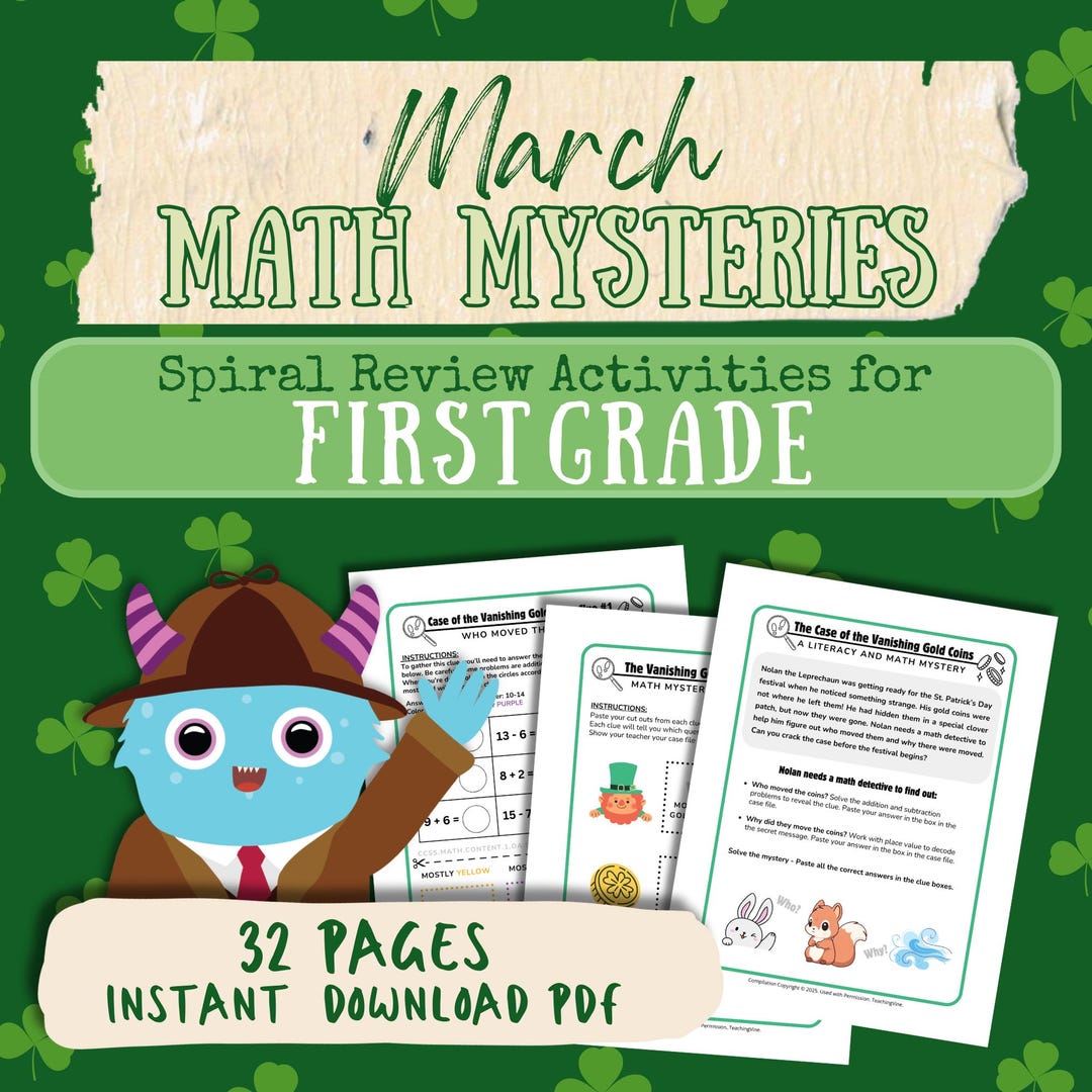 1st Grade Math Activity - March Math Mystery, St Patrick's Day Theme ...
