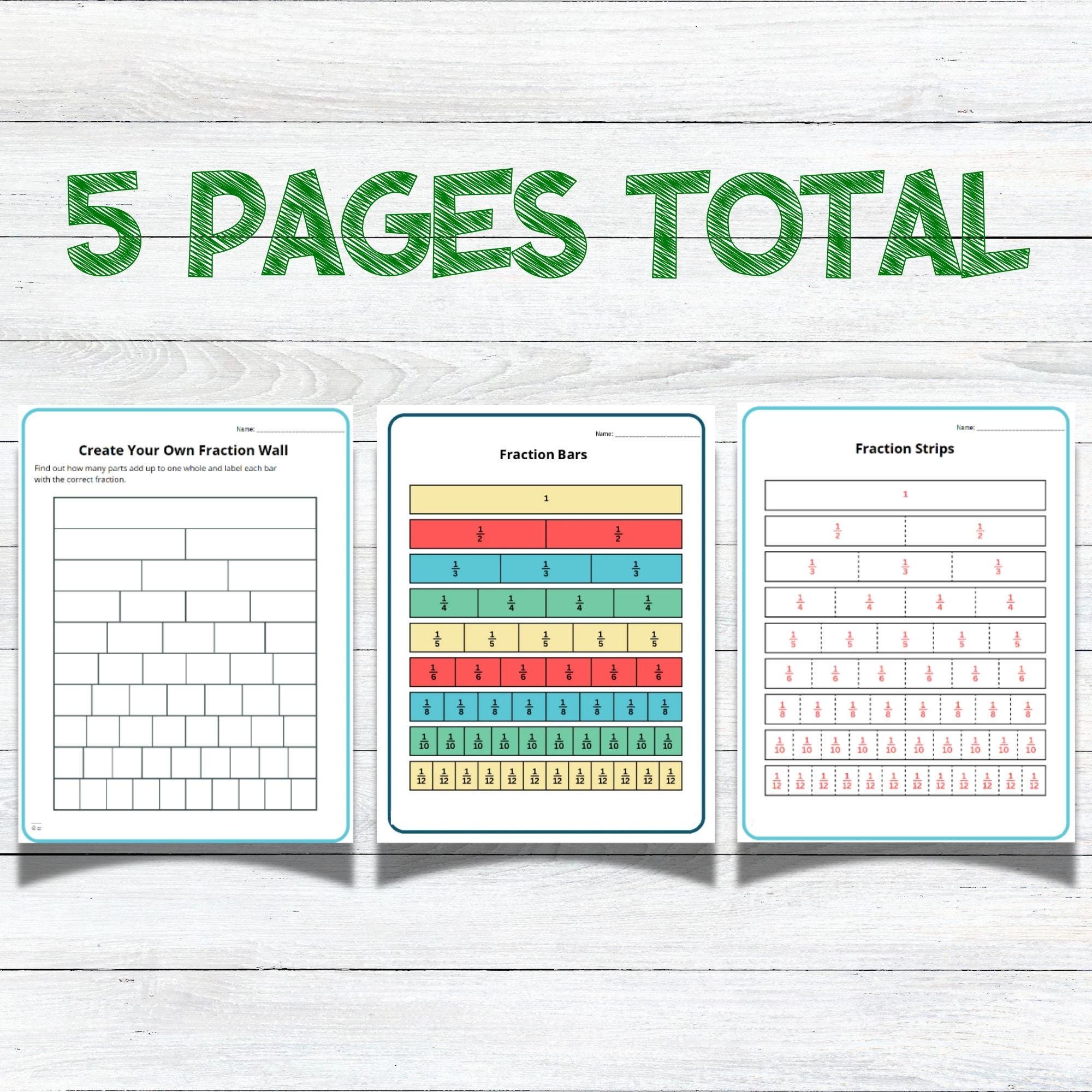 Fraction Strips Worksheet Bundle Kids Homeschool Math Resources 2nd 3rd ...