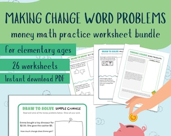 Finding Change Math Activity for 3rd Grade, Counting Money Activity Bundle, Financial Literacy Homeschool Resource, Real-World Math Problems
