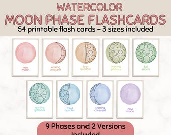 Moon Phase Flashcards for Kids | Watercolor Space Learning Cards