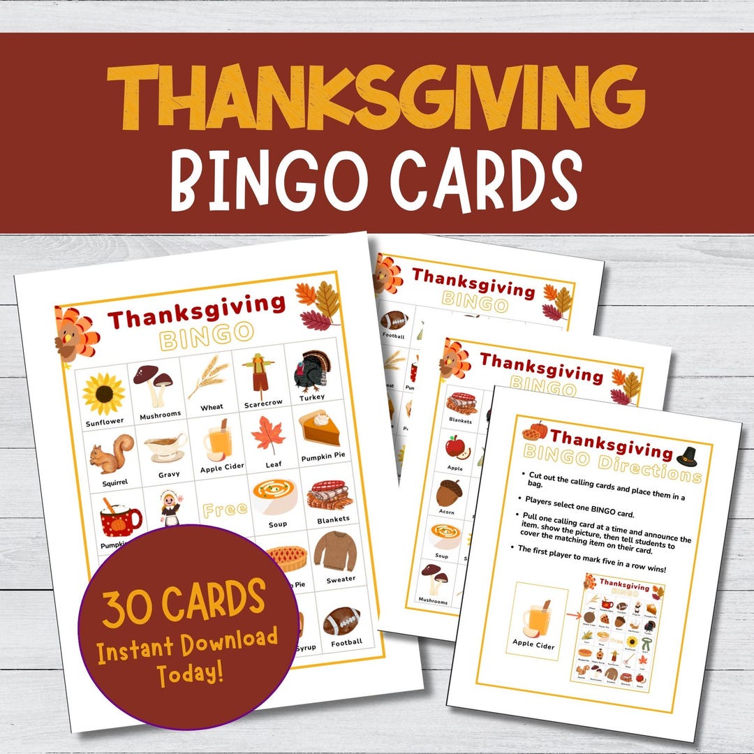 Thanksgiving Bingo Cards for Kids Printable Fun Fall Party Classroom ...