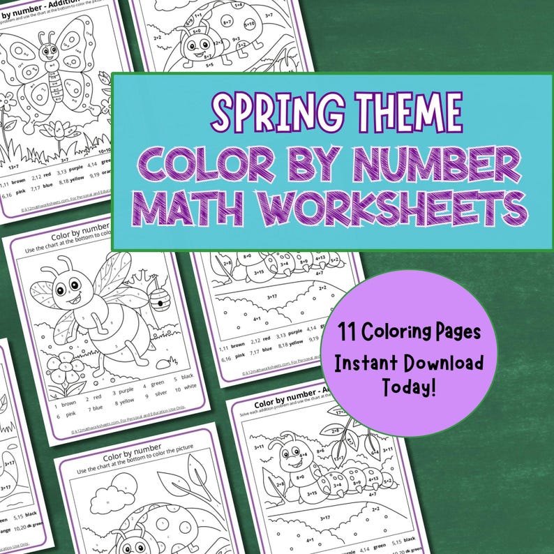 Spring Theme Color by Number Printable Math Activities Kindergarten 1st ...