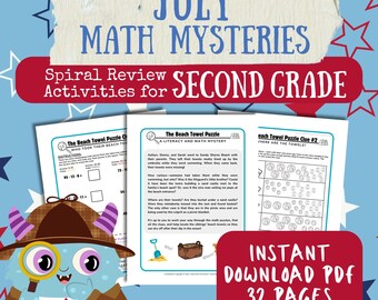 2nd Grade July Math Mysteries | Summer Detective Games