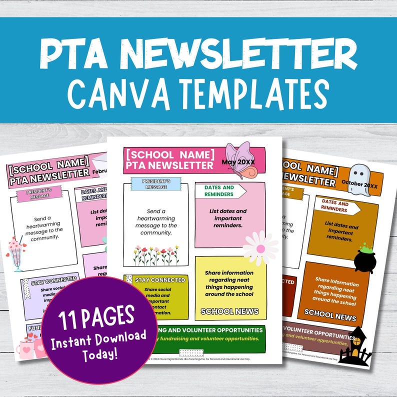 PTA PTO Newsletter Templates | Editable Canva Bundle - Etsy