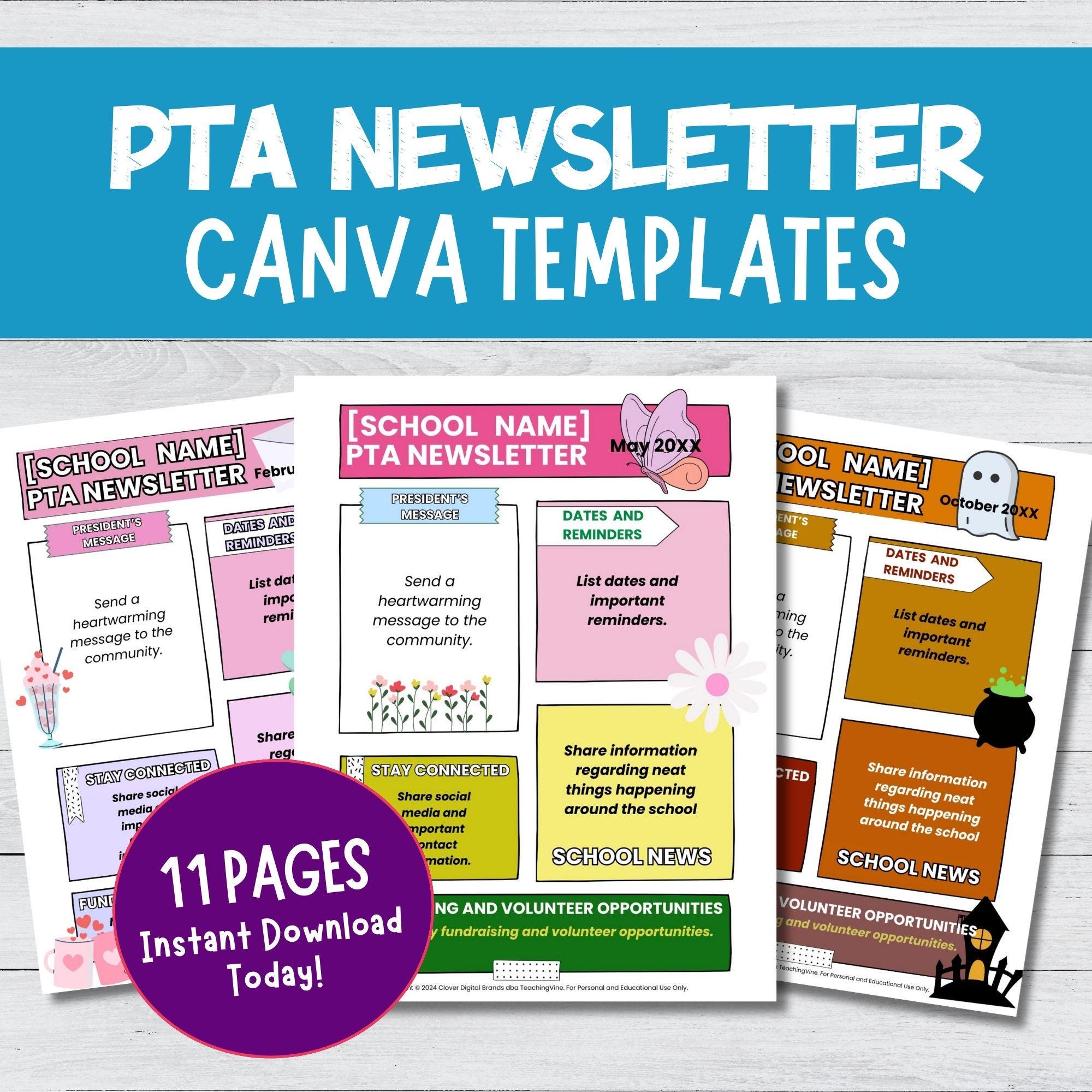 PTA PTO Newsletter Templates Editable Canva Bundle Etsy