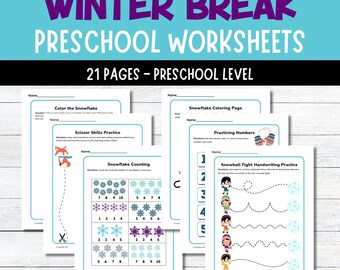 Voorschoolse leerbundel voor kinderen - afdrukbaar winterthema klasactiviteit, schaarvaardigheden, fijne motoriek, hulpmiddelen voor thuisonderwijs