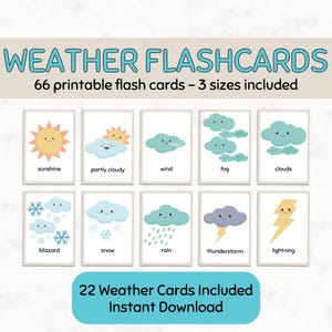 Flashcards de previsão do tempo para pré-escola | Cartões de aprendizagem diária em desenho animado