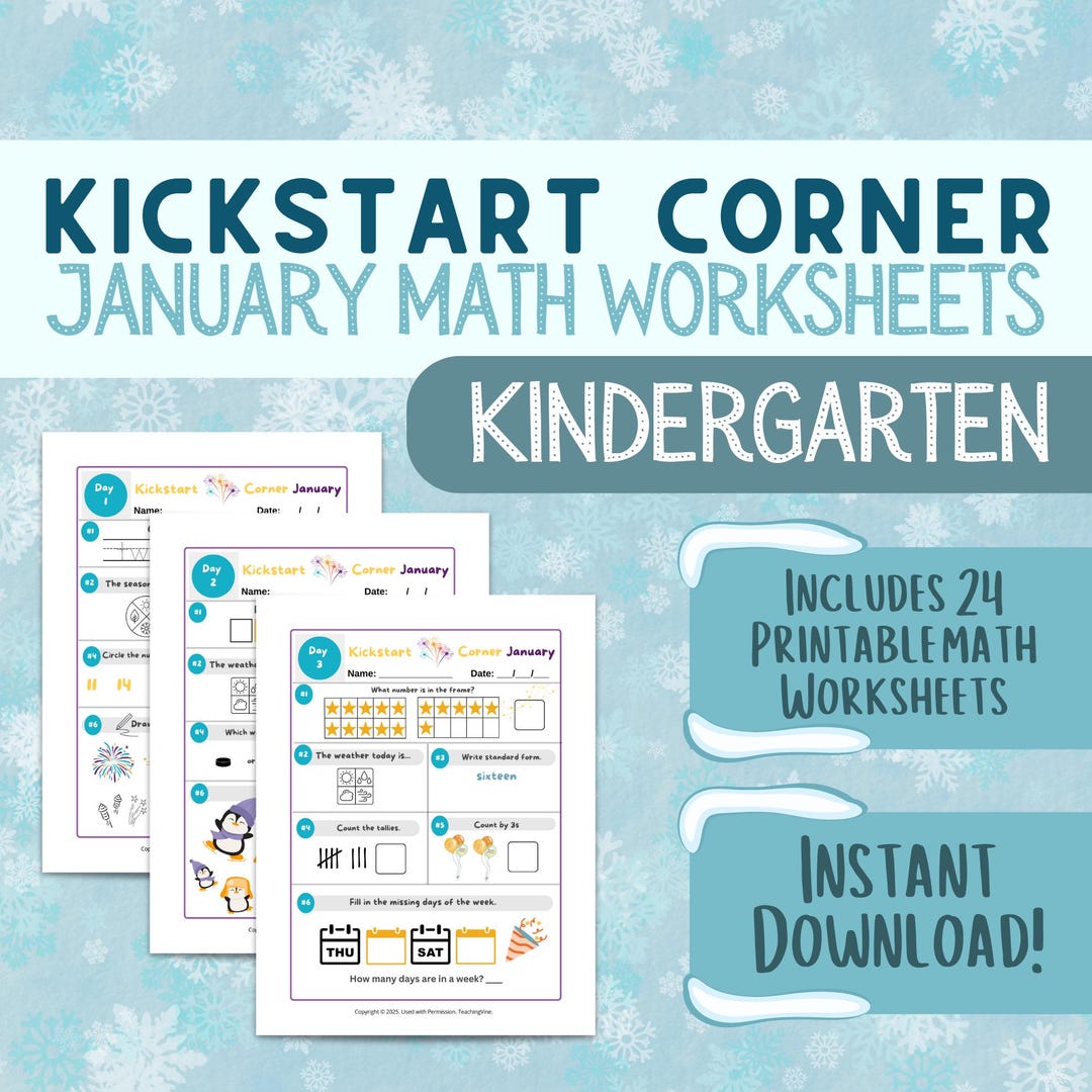 Kindergarten January Math Activities | Print & Go Worksheets - Etsy
