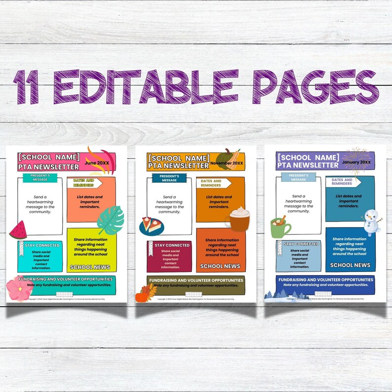 PTA PTO Newsletter Templates Editable Canva Bundle Etsy