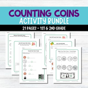 1st-2nd Grade Counting Coins Activities | Print & Go Worksheets - Etsy