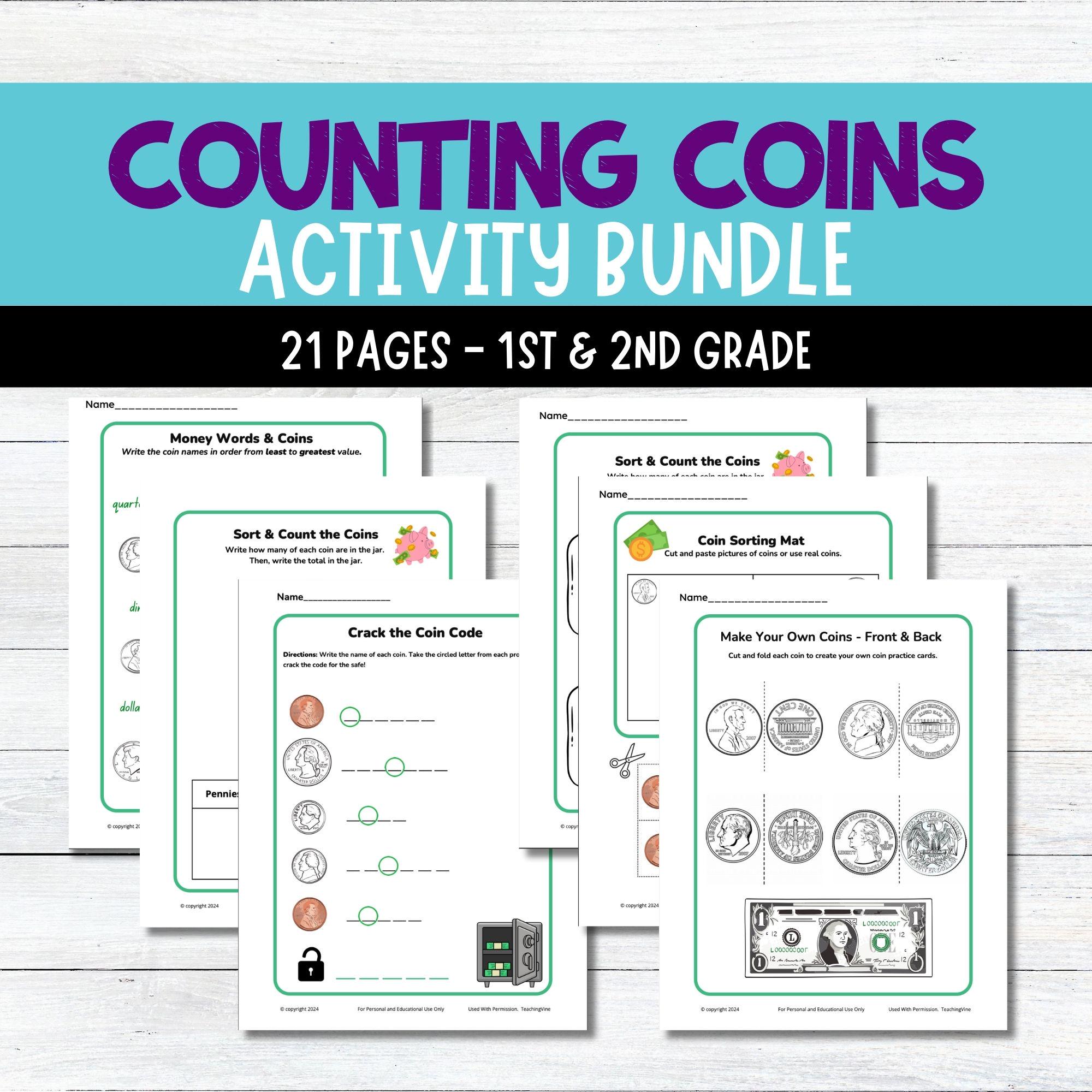1st-2nd Grade Counting Coins Activities | Print & Go Worksheets - Etsy