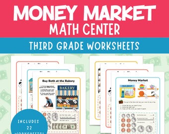 Matemáticas de tercer grado con dinero, 22 hojas de trabajo imprimibles, hojas de trabajo para la educación en el hogar, hojas imprimibles para niños, hojas de trabajo de matemáticas, descarga instantánea, matemáticas de tercer grado