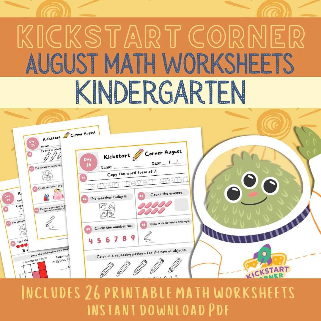 Kindergarten August Math Activities | Print & Go Worksheets | Kickstart ...