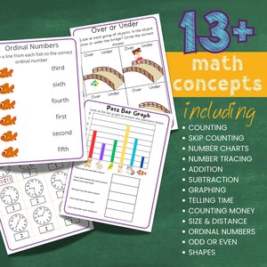 Kindergarten Math Activity Worksheet Bundle Summer Learning Packet 1st ...